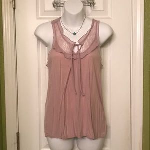 Lavender tank top with lace detailing and censure delicate and pretty